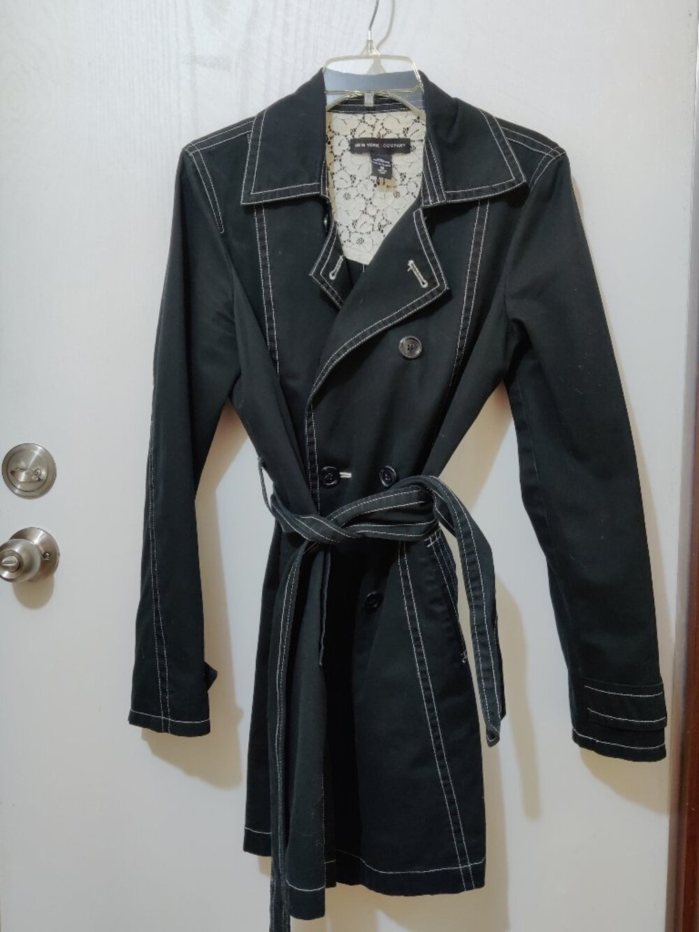 New York & Company Women M Black Double Breasted Coat Excellent Condition